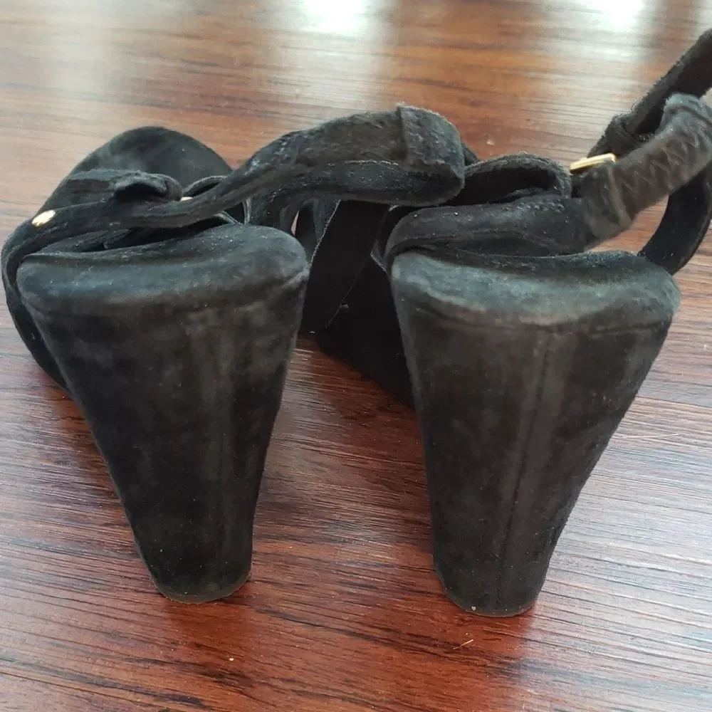 UGG Black Suede Wedge Sandals Size 8.5